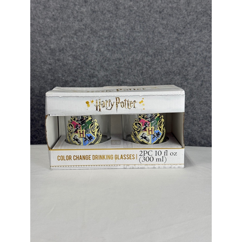 Harry Potter Hogwarts Crest Color Change Drinking Glasses 2pc Set 10oz Paladone